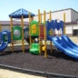 8" Playground Border Timbers are used to contain rubber mulch and rubber nuggets on a playground site