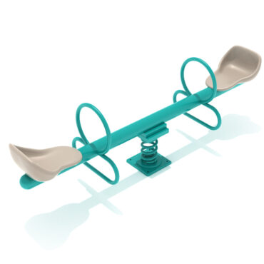 Rockwell Teeter Duo Spring Bouncer with Teal Posts and Beige Seats