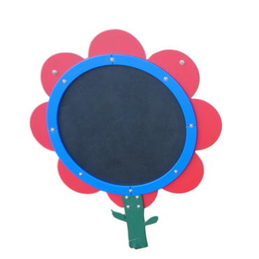 The Daisy with red petals and blue trim