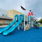 Blue Rubber Mulch with one of our custom Pirate Ship Play Structures