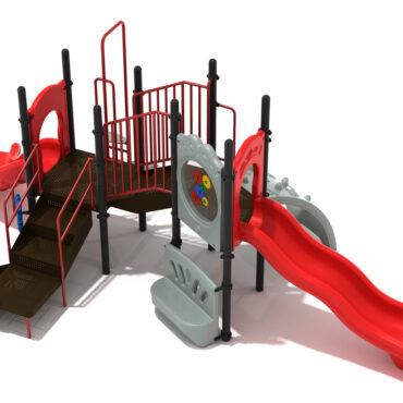 Custom colors - Primary Red Slides, Brick Red Rails, Gray Panels/Climber, Matte Black Posts