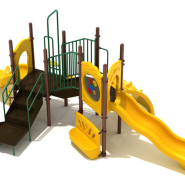 Custom Colors - Sunglow Yellow Slides/Panels/Climbers, Rainforest Green Rails, Brown Posts