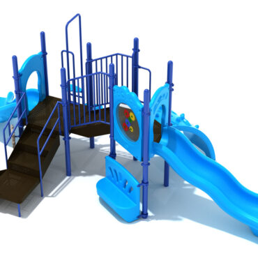 Custom colors - Sky Blue Slides/Panels/Climbers, Cobalt Blue Posts/Rails