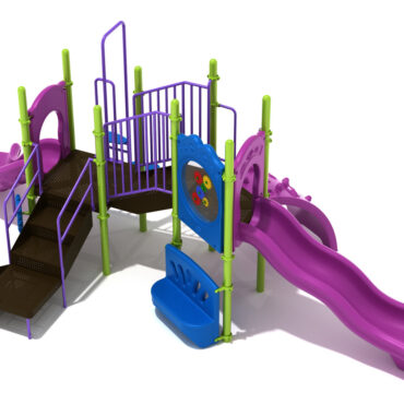 Custom colors - Plum Slides/Rails/Climber, Lime Green Posts, Pacific Blue Panels