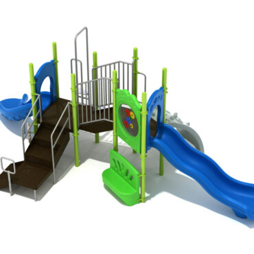 Custom Colors - Pacific Blue Slides, Lime Green Posts/Panels, Gray Climber, Silver Rails