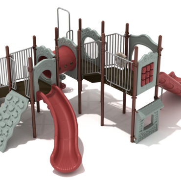 Custom colors - Terra Cotta Slides, Gray Climber/Panel, Silver Rails, Brown Posts
