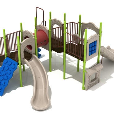Custom Colors - Beige Slides/Panels, Pacific Blue Climbers, Lime Green Posts, Brown Rails