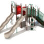 Custom Colors - Beige Slides/Panels, Hunter Green/Beige Climbers, Rainforest Green Rails, Brown Posts, Primary Red Bridge