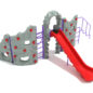 Craggy Summit Rock Climber and Slide with Purple Posts, Purple Rails, Gray Climbing Wall, Primary Red Hand holds and Primary Red Slide