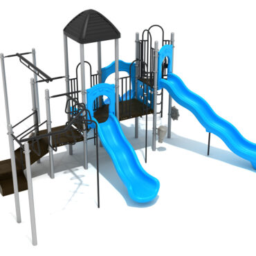 Custom Colors - Sky Blue Slides, Silver Posts, Matte Black Rails, Black Roof