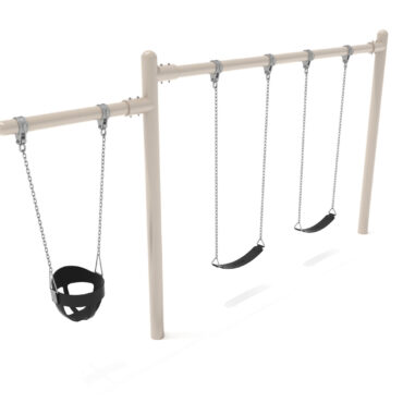 Single Post 1-Bay 1-Cantilever Swing in Sand Dollar with Black Belt and Bucket Seats