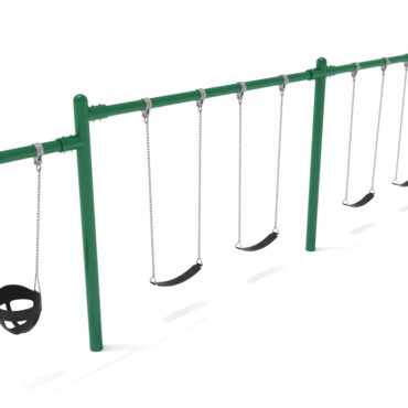 Single-Post 2-Bay 1-Cantilever Swing in Rainforest Green with Black (4) Belt and (1) Bucket Seats