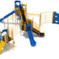 Oceanside Spark Playground Structure - Custom Colors (Pacific Blue Slides; Sunglow Yellow Rails; Sand Dollar Posts; Sunglow Yellow/Pacific Blue Climbers)