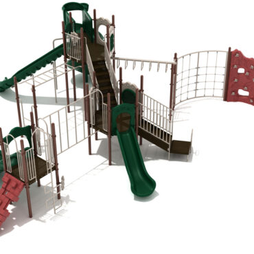 Oceanside Spark Playground Structure - Custom Colors (Hunter Green Slides; Brown Posts; Sand Dollar Rails; Terra Cotta Climbers)