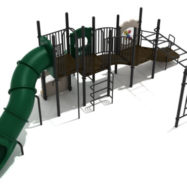 Lake Geneva Spark Structure - Custom Colors (Hunter Green Slides; Matte Black Posts/Rails; Beige Panels)