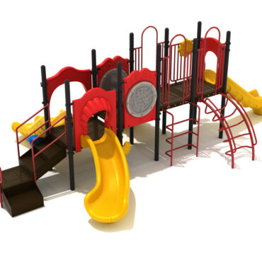 Barberton Spark Playground Structure - Custom Colors (Primary Red Panels; Brick Red Rails; Matte Black Posts; Sunglow Yellow Slides)