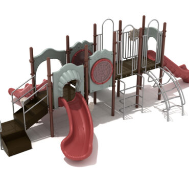 Barberton Spark Playground Structure - Custom Colors (Terra Cotta Slides; Silver Rails; Brown Posts; Gray Panels)