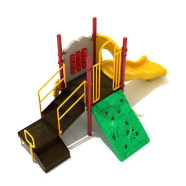 Custom Colors - Sunglow Yellow Slide, Primary Green Climber, Brick red Posts, Sunglow Yellow Rails, Beige Panel