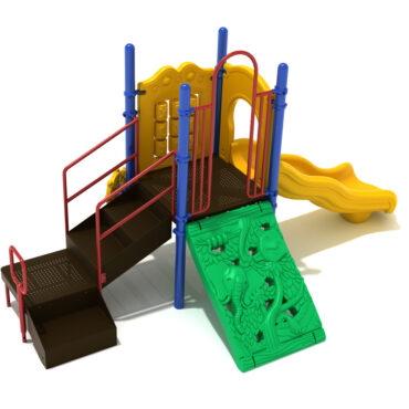 Custom Colors - Sunglow Yellow Slide/Panel, Primary Green Climber, Cobalt Blue Post, Brick Red Rails