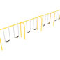 Single-Post 4-Bay Arch Swing in Sunglow Yellow with Black Belt Seats