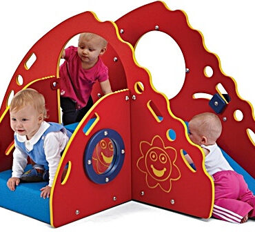 The Crawl & Toddle in Playful is durable for outdoor playgrounds