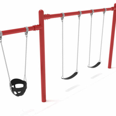 1-Bay 2-Cantilever Swing in Brick Red with Black Belt and Bucket Seats