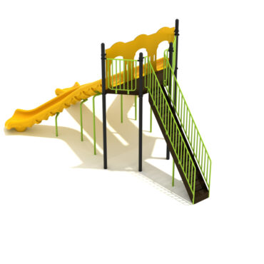 Back View- 8' Freestanding Triple Sectional Split Slide with Sunglow Yellow plastic, Black posts and Lime Green rails