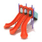 5' Freestanding Triple Sectional Split Slide with Orange plastic, Purple posts and Teal rails