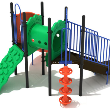 Custom Colors - Orange Slide/Climber, Primary Green Bridge/Climber, Cobalt Blue Rails, Matte Black Posts