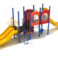 La Crosse Spark Playground Structure - Custom Colors (Cobalt Blue Posts/Rails; Orange/Primary Red Panels; Sunglow Yellow Slides/Rails)