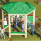 Gazebo comes with  3 attached benches, Mini Chime Panel, Tuned Drums on Stand, and Merry Weenote instrument.
