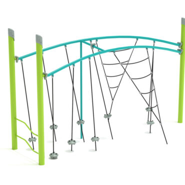 Single Post Double Tilted Lily Pad Bridge with Net Attachment with Lime Green Posts, Teal Rails, Gray Plastic and Gray Caps