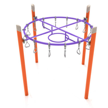 Single Post Circle Overhead Swinging Ring Ladder with Orange Posts, Purple Rails and Beige Caps