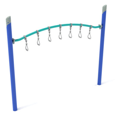 Single Post Curved Overhead Swinging Ring Ladder with Cobalt Blue Posts, Teal Rail and Gray Caps