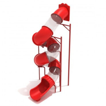 16ft Spiral Tube DIY Slide with Brick Red metal and Primary Red plastic- Slide and Mounts only