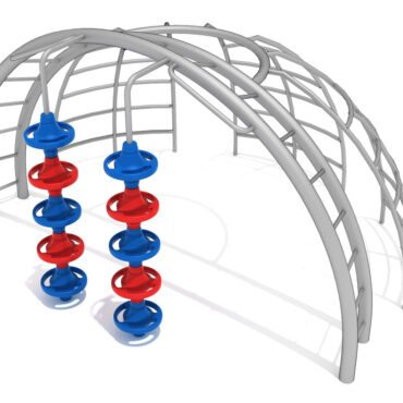 Delta Pod Climber Dome Station - Silver Posts/Rails, Primary Red & Pacific Blue Pods