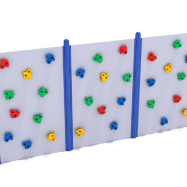3 Panel Standard Wall Climber with Cobalt Blue Posts with Primary Red, Sunglow Yellow, Primary Green and Pacific Blue Hand Holds