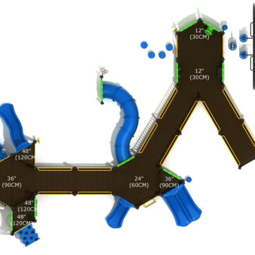 Wysteria Wilds Top View with Matte Black Posts, Sunglow Yellow Rails, Primary Green Panels & Pacific Blue Slides