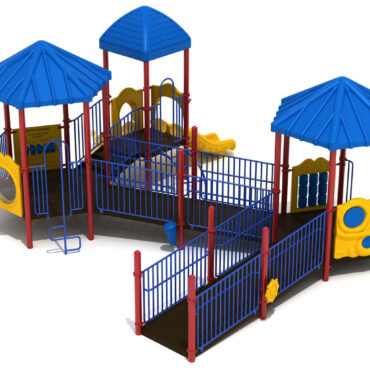 Gretna Greens Inclusive Play Structure Front View in Primary Color Scheme