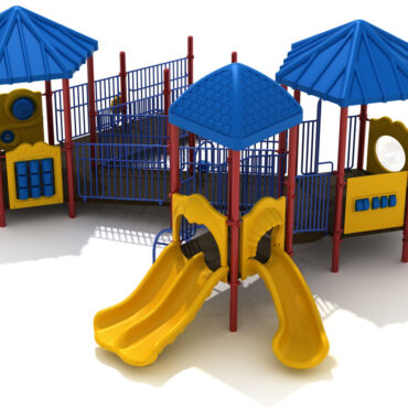 Gretna Greens Inclusive Play Structure Back View in Primary Color Scheme