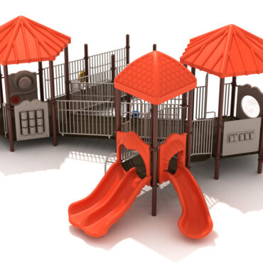 Gretna Greens Inclusive Play Structure Back View in Cascade Color Scheme