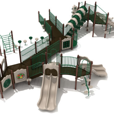 Noble Notch Inclusive Play Structure Back View in Neutral Color Scheme