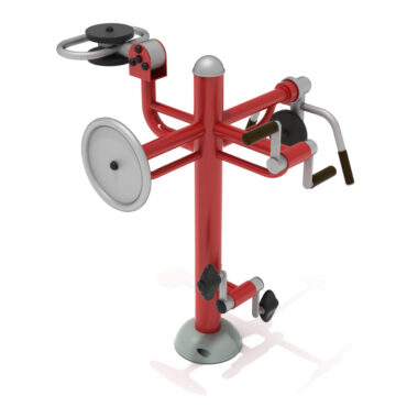 Accessible Quadruple Gym Station with Brick Red Post and Rails with Silver Exercise Stations