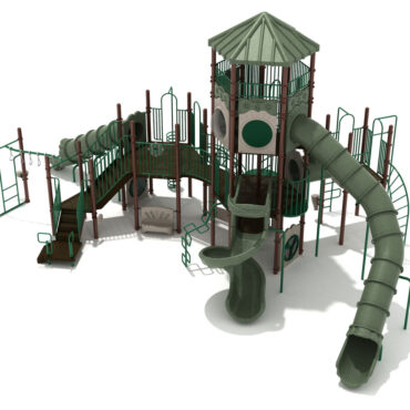 Brentwood Country Max Structure - Front  View with Brown Posts, Rainforest Green Rails, and Beige & Mossy Stone Plastics