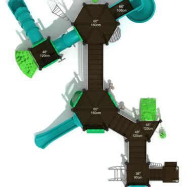 Tuxedo Ridge Max Structure - Top View with Matte Black Posts, Silver Rails, and Lime Green & Teal Plastics